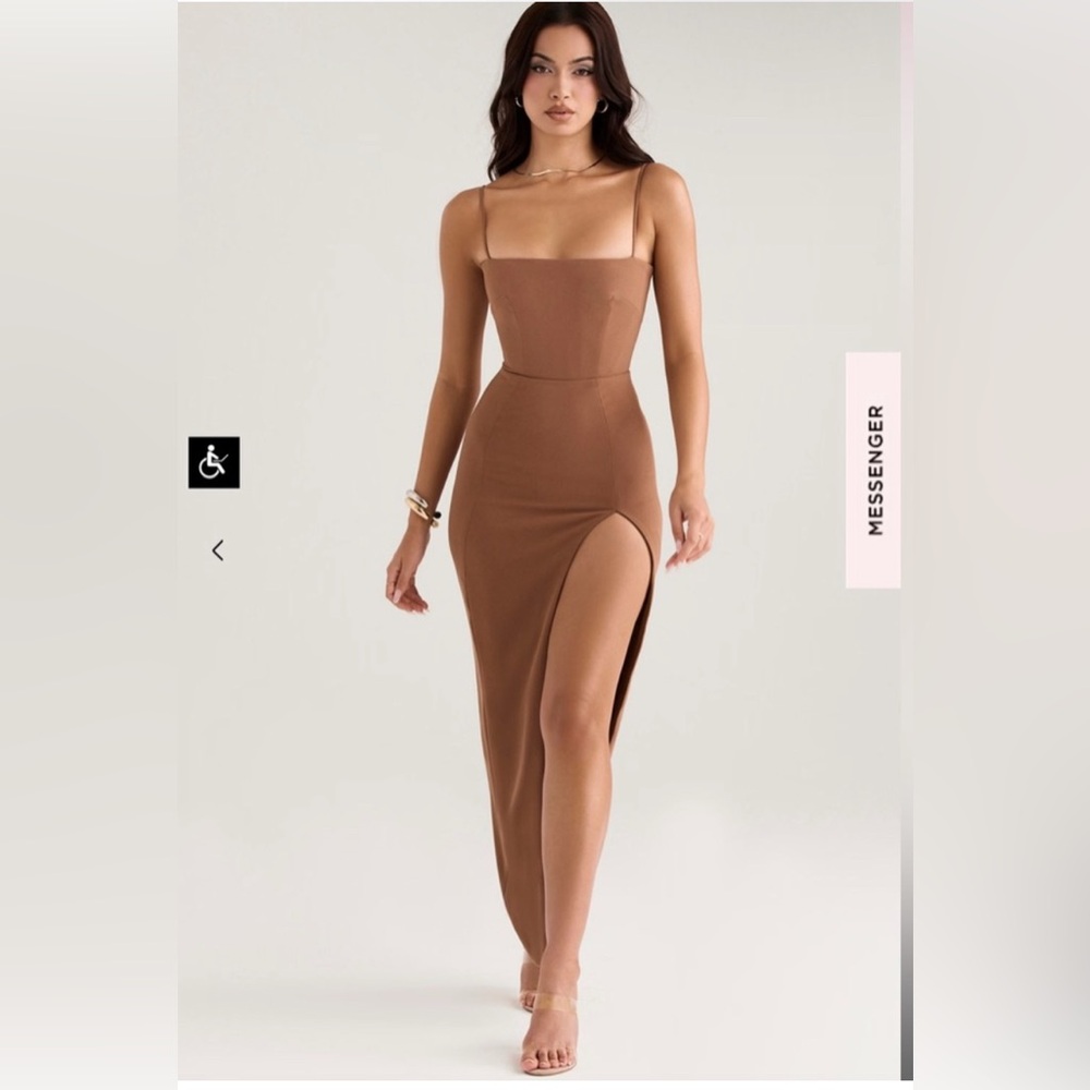 House of CB Jaida Corset Princess Stretch Crepe Body-Con Maxi Dress Toast 🤍